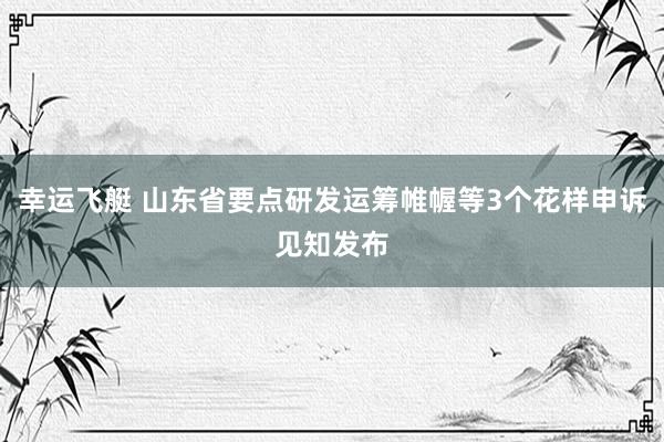 幸运飞艇 山东省要点研发运筹帷幄等3个花样申诉见知发布