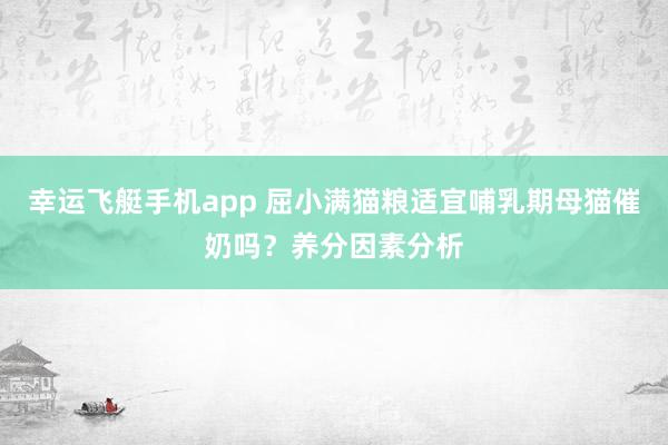 幸运飞艇手机app 屈小满猫粮适宜哺乳期母猫催奶吗？养分因素分析